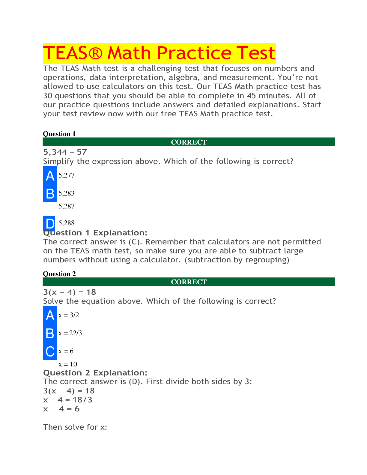 ATI TEAS 7 Math Practice Test 2022 (With Complete Solutions) Browsegrades